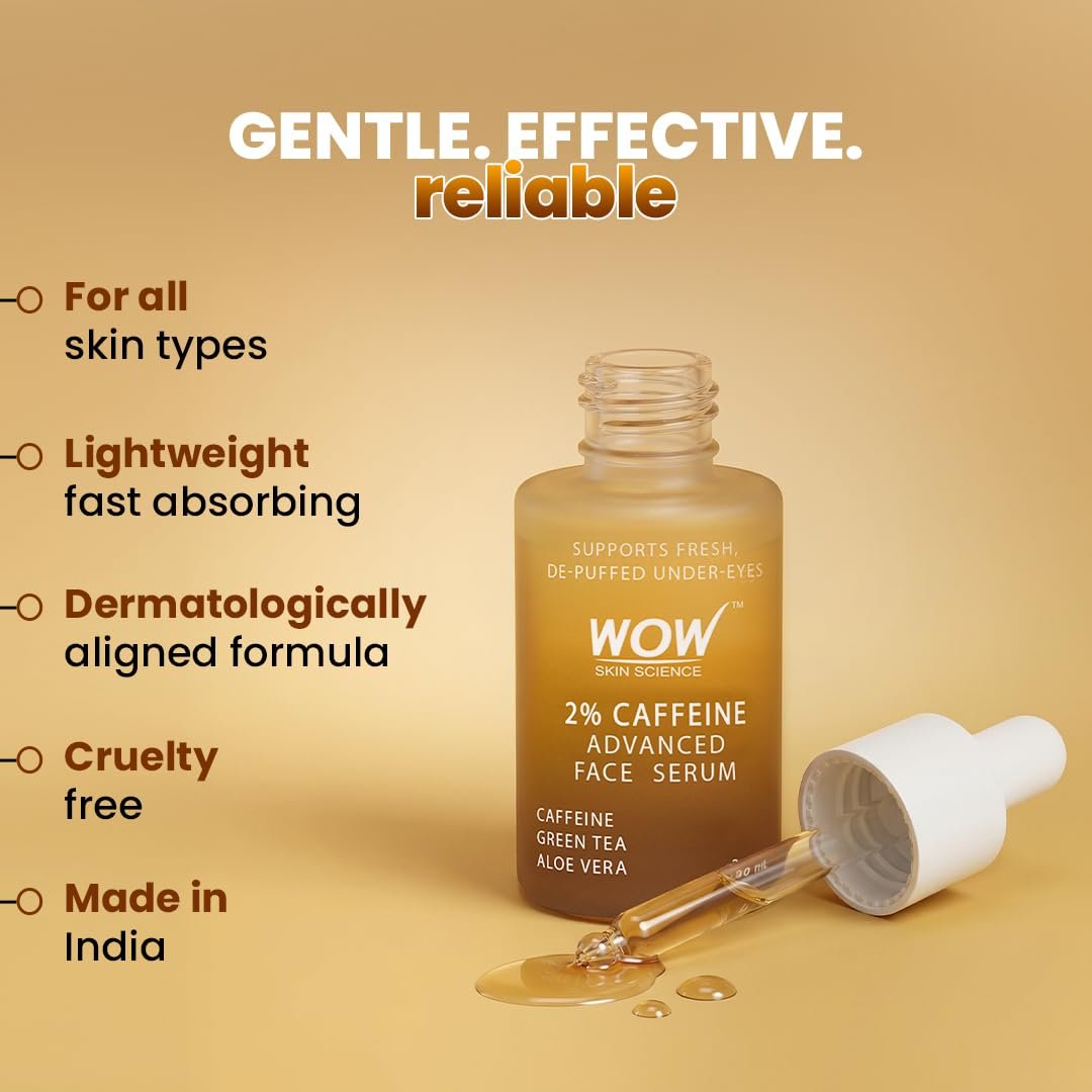WOW Skin Science 2% Caffeine Advanced Face Serum | Caffeine + Green Tea + Aloe Vera | De‑Puffing, Dark Circle & Tired Skin Relief | Energising Under‑Eye & Face Serum 30ml thumbnail