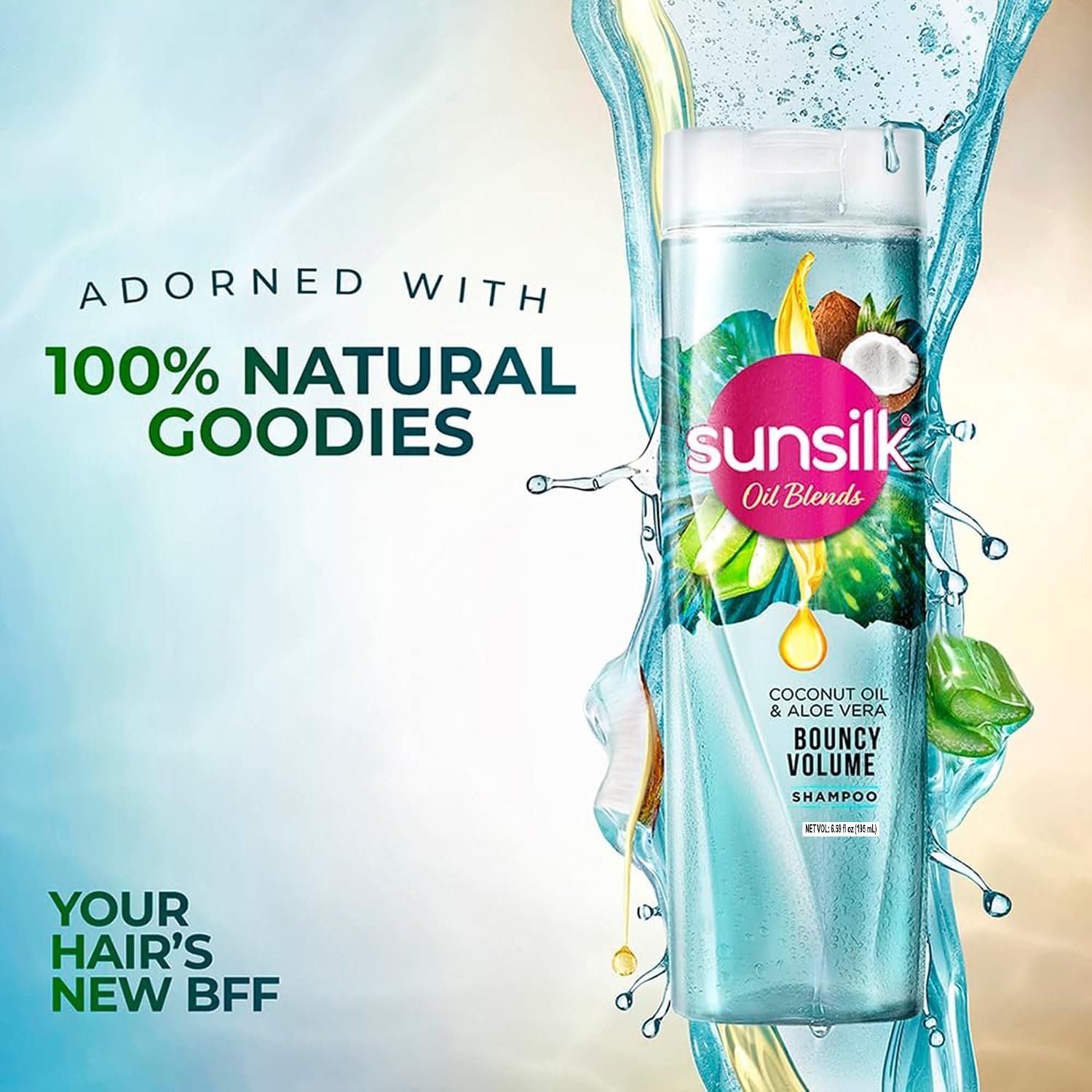 Sunsilk Coconut Oil & Aloe Vera Bouncy Volume Oil Blends Shampoo | Volume Shampoo | With No Added Parabens | 195 ML thumbnail