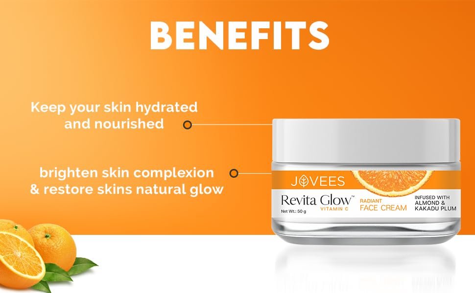 Jovees Herbal Revita Glow Vitamin C Cream Infused with Almond & Kakadu Plum | Reduces Dark Spots, Hyperpigmentation & Fine Line Apperances | For All Skin Type 50G thumbnail