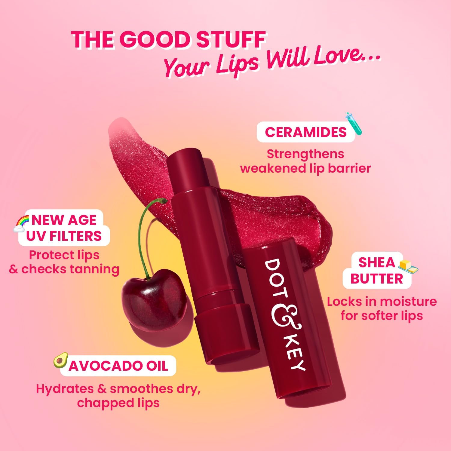 Dot & Key Barrier Repair Hydrating Lip Balm SPF 50 | Cherry Crimson | Repairs Damaged Lip Barrier | High Tinted | 4.5 gm thumbnail