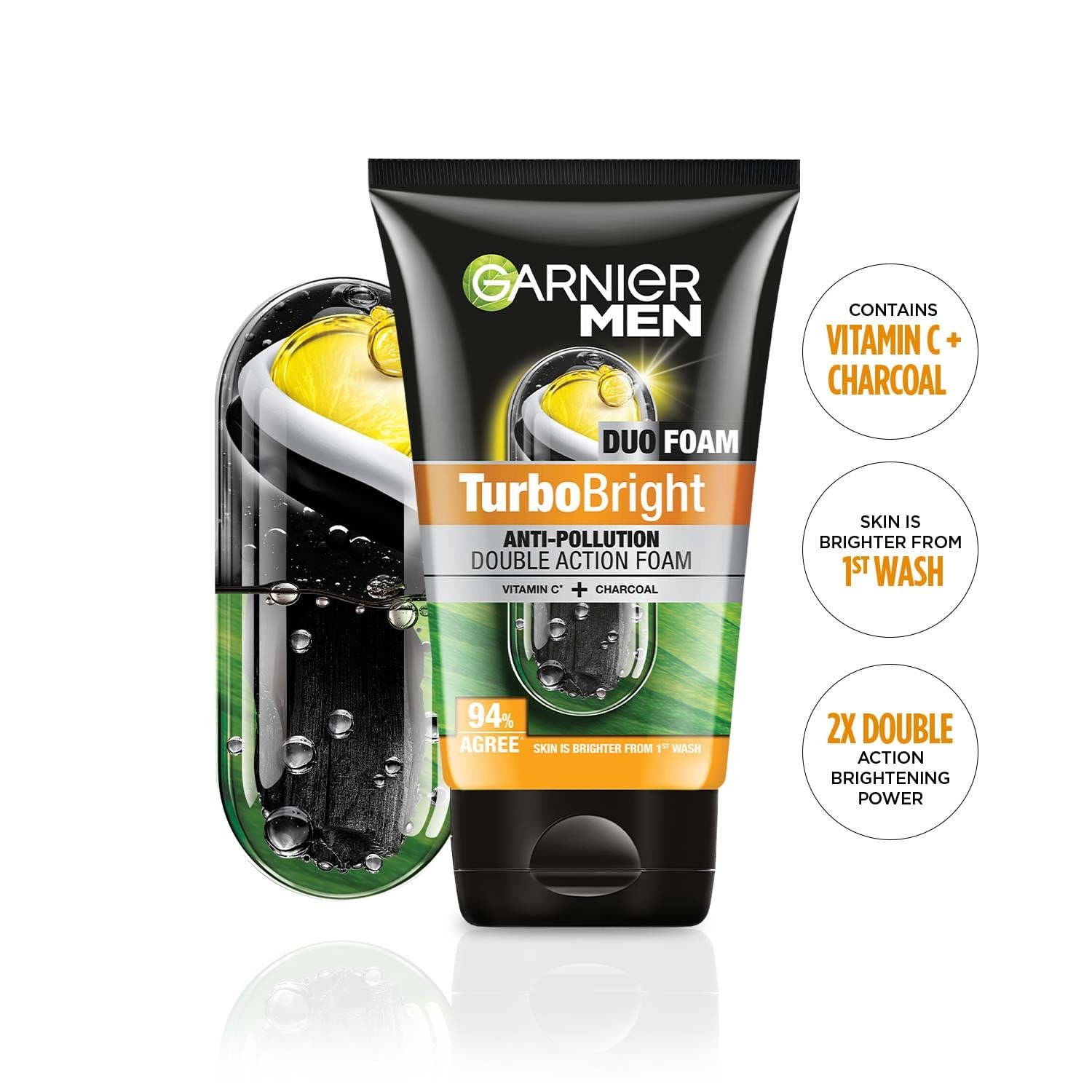 Garnier Men, Face Wash, Brightening & Anti-Pollution, TurboBright Double Action, 100 g thumbnail