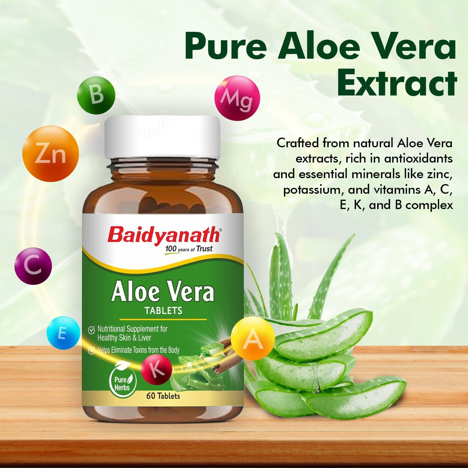 Baidyanath Ayurved Aloe Vera 60 Tablets | Nutritional Supplement For Healthy Skin And Liver | Eliminates Toxins And Boosts Immune System thumbnail