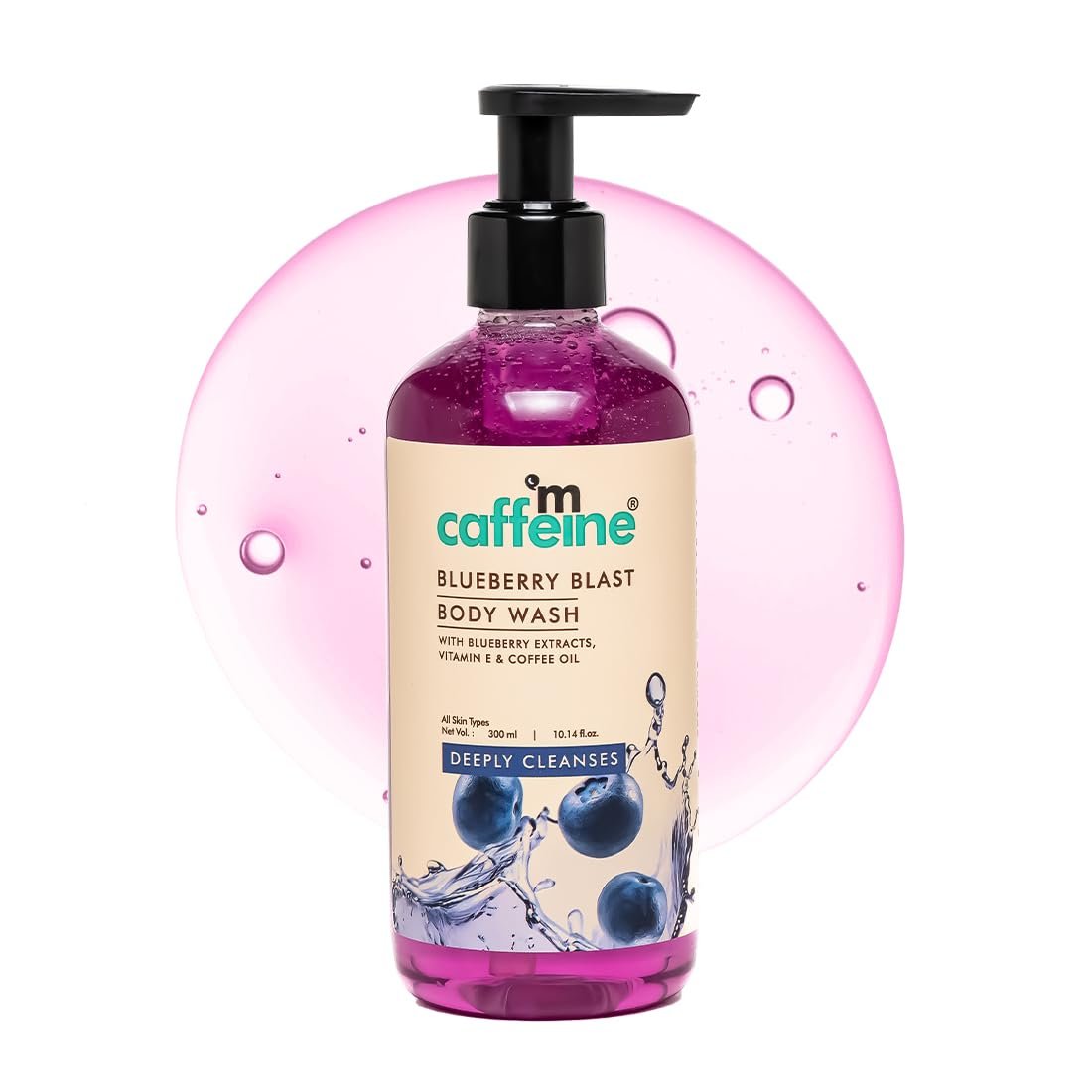 mCaffeine Blueberry Blast Body Wash with Fruity Fresh Blueberry Long Lasting Fragrance - 300 ml | Deep Cleansing & Detan for Soft & Smooth Skin | Shower Gel |