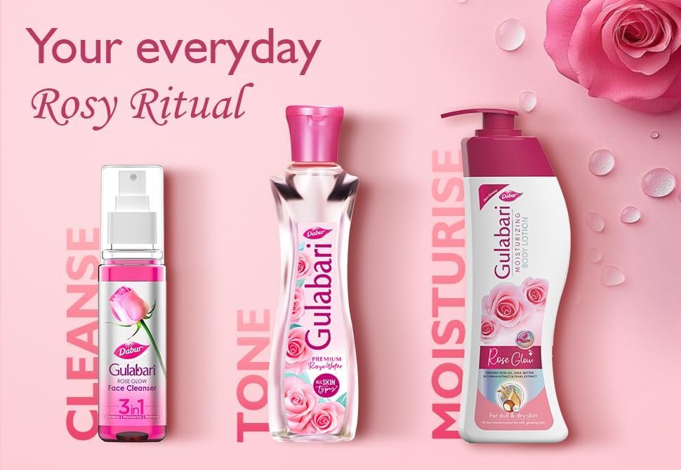 Dabur Gulabari Premium Rose Water/Face Toner - 400ml | No Paraben | Alcohol Free | Cleanses, Hydrates & Moisturises Skin | Balances & Restores Skin's pH Levels | For All Skin Types thumbnail