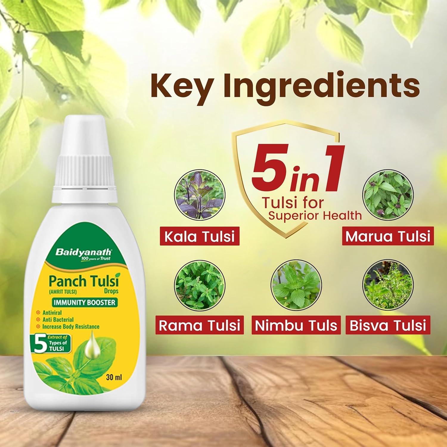 Baidyanath Ayurved Panch Tulsi Drops - 30 ml | Natural Immunity Booster with Goodness of Five Types of Tulsi thumbnail