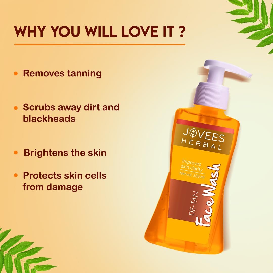 Jovees Herbal Detan Facewash For Glowing and Clear Skin With Liquorice & bearberry Ext. | Gentle Cleanser For Brighten, Even Tone and Hydrates Skin | Suitable for All- 300ml thumbnail