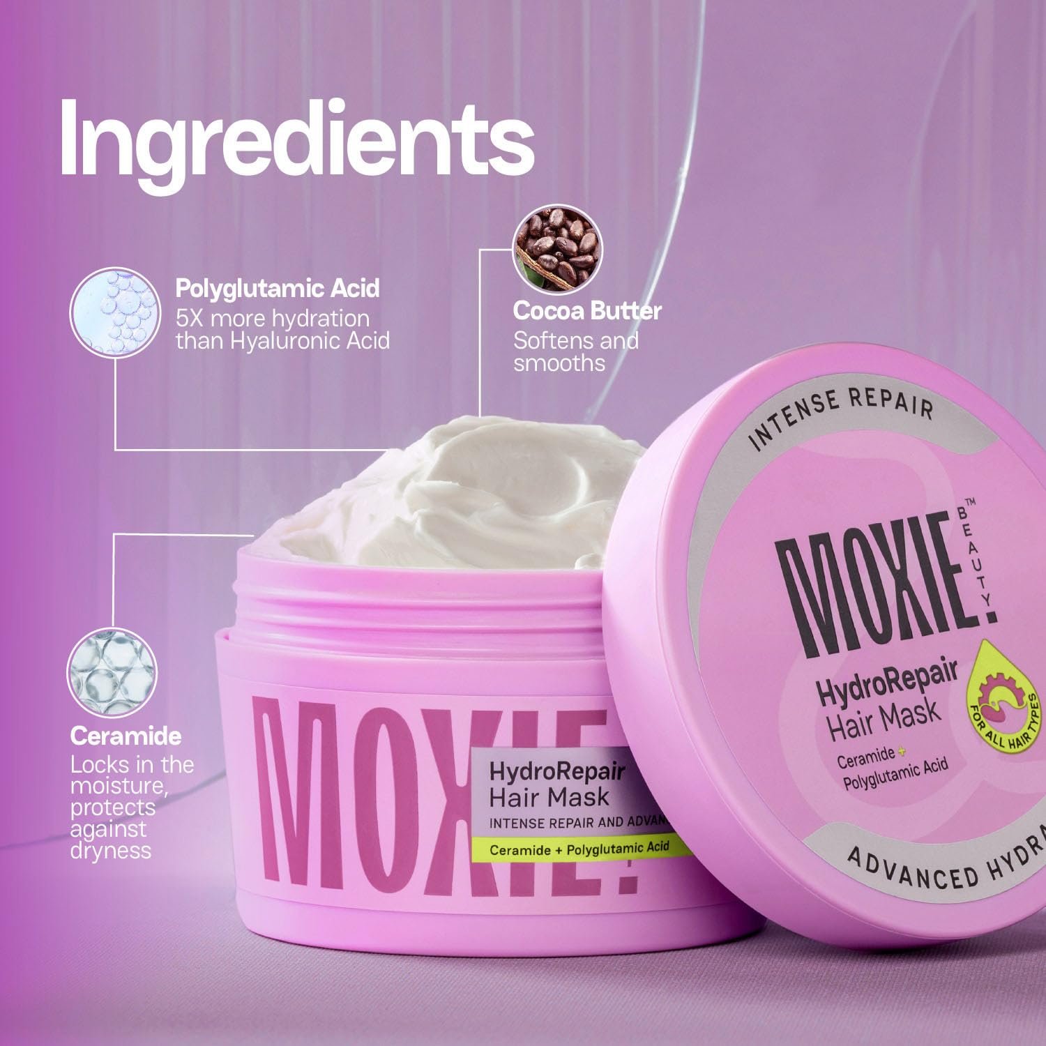 Moxie Beauty HydroRepair Hair Mask with Ceramides 100ml Ceramide & Polyglutamic Acid Blend | Weekly Hair Mask | Deep Hydration, Smoothness & Moisture Retention thumbnail