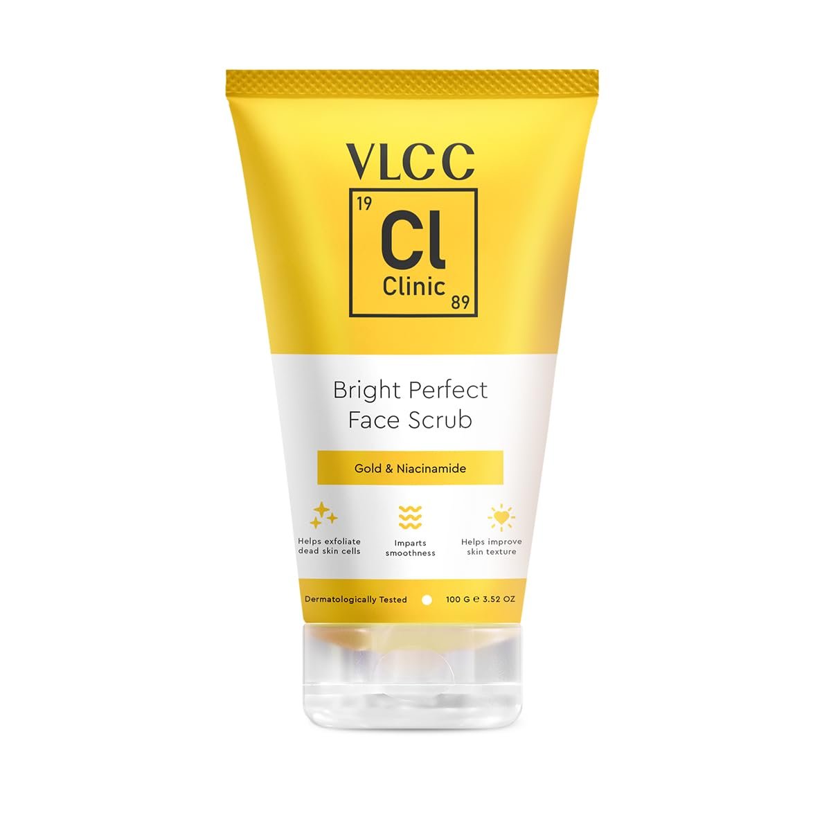 VLCC Clinic Bright Perfect Face Scrub - 100g | Mild Exfoliation | Brightening Face Scrub | Skin Brightening Scrub with 24K Gold Particles and Niacinamide