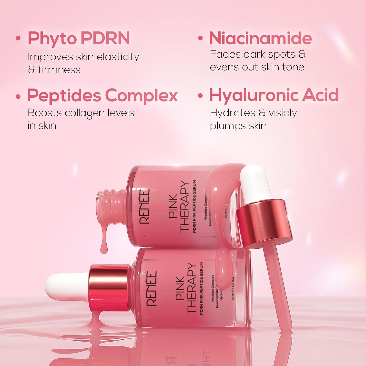 RENEE Pink Therapy PDRN Pink Peptide Face Serum For Glowing, Radiant Skin | Hydrates, Boosts Collagen, Evens Skin Tone | Lightweight, Quick Absorbing | 30ml thumbnail