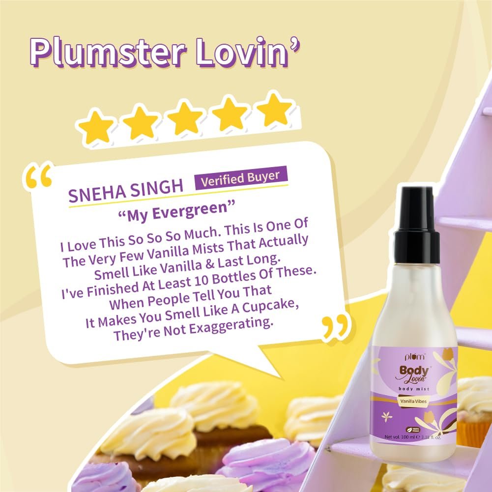 Plum Bodylovin' Vanilla Vibes Body Mist for Women | Long Lasting Vanilla Fragrance with Warm & Cozy Vanila Scent |Body Spray - 100ml thumbnail