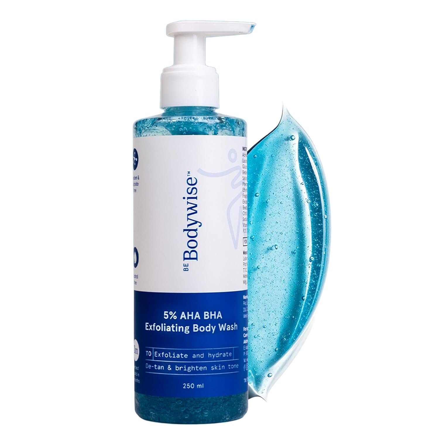 Be Bodywise 5% AHA BHA De-Tan Exfoliating Body Wash 250ml | For Body Acne, Strawberry Skin, De-Tan | Infused with 3% Lactic Acid, 1% Salicylic Acid, 1% Glycolic Acid |