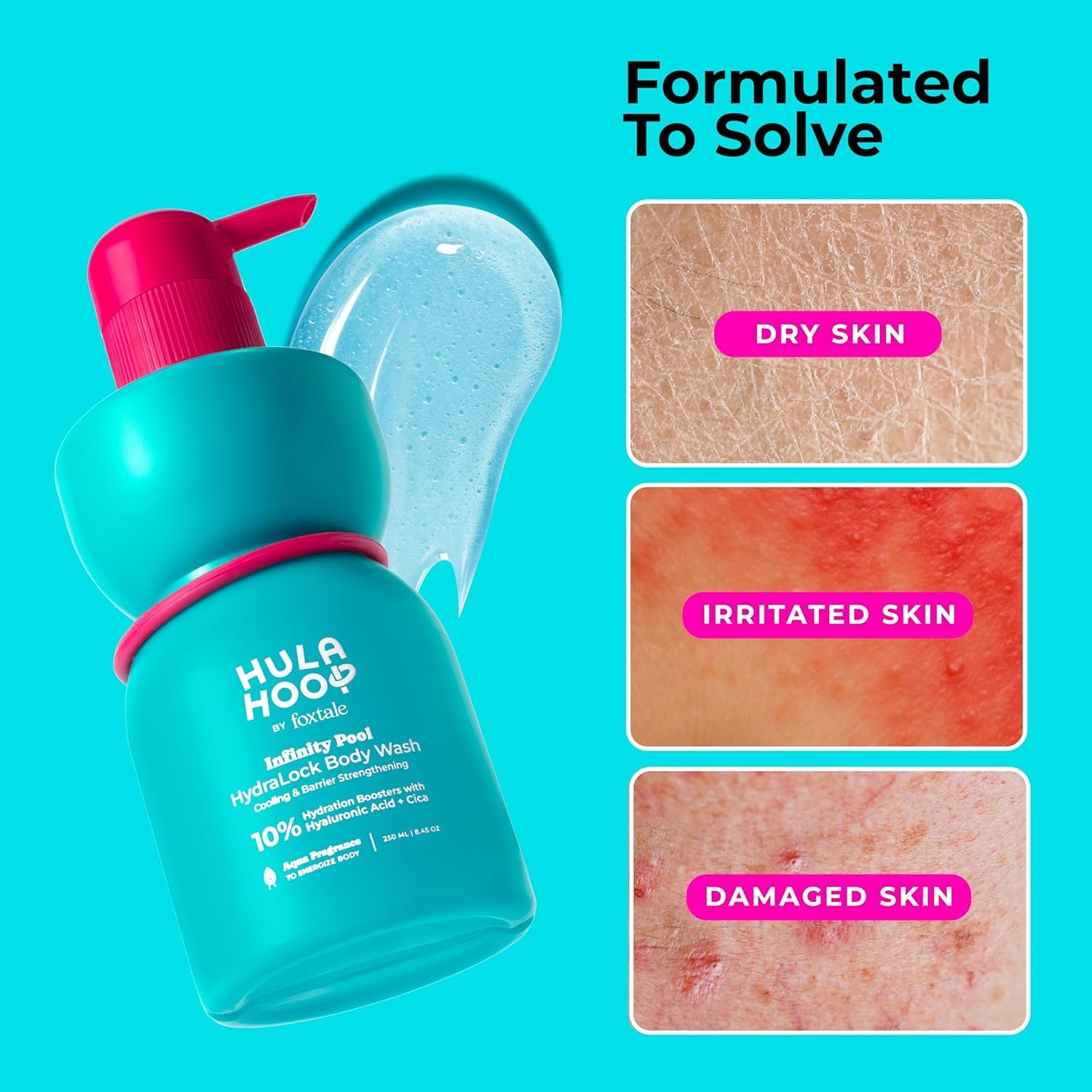 Hula Hoop HydraLock Body Wash by Foxtale | 24Hrs Hydration | Hyaluronic Acid + Cica Extract + Menthol | Cleanses, Hydrates, & Repairs Skin | 6+ hours Odor Protection + Fresh Aqua Scent | 250 thumbnail