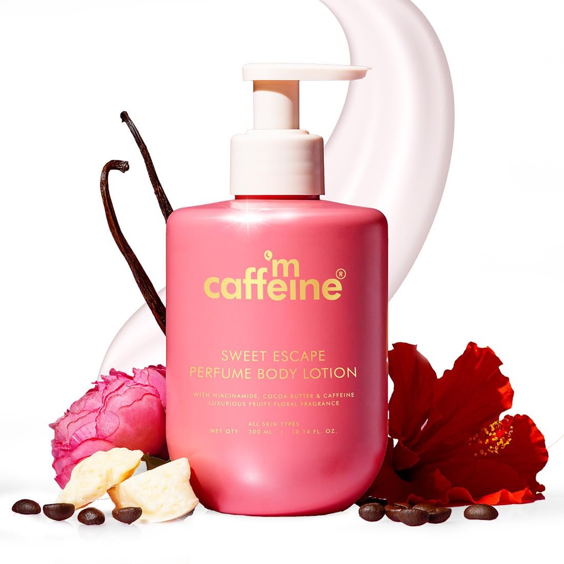 mCaffeine Sweet Escape Perfume Body Lotion 300ml| Niacinamide, Cocoa & Shea Butter | Deep Moisturization for Women & Men | Summer Body Cream For Dry Skin