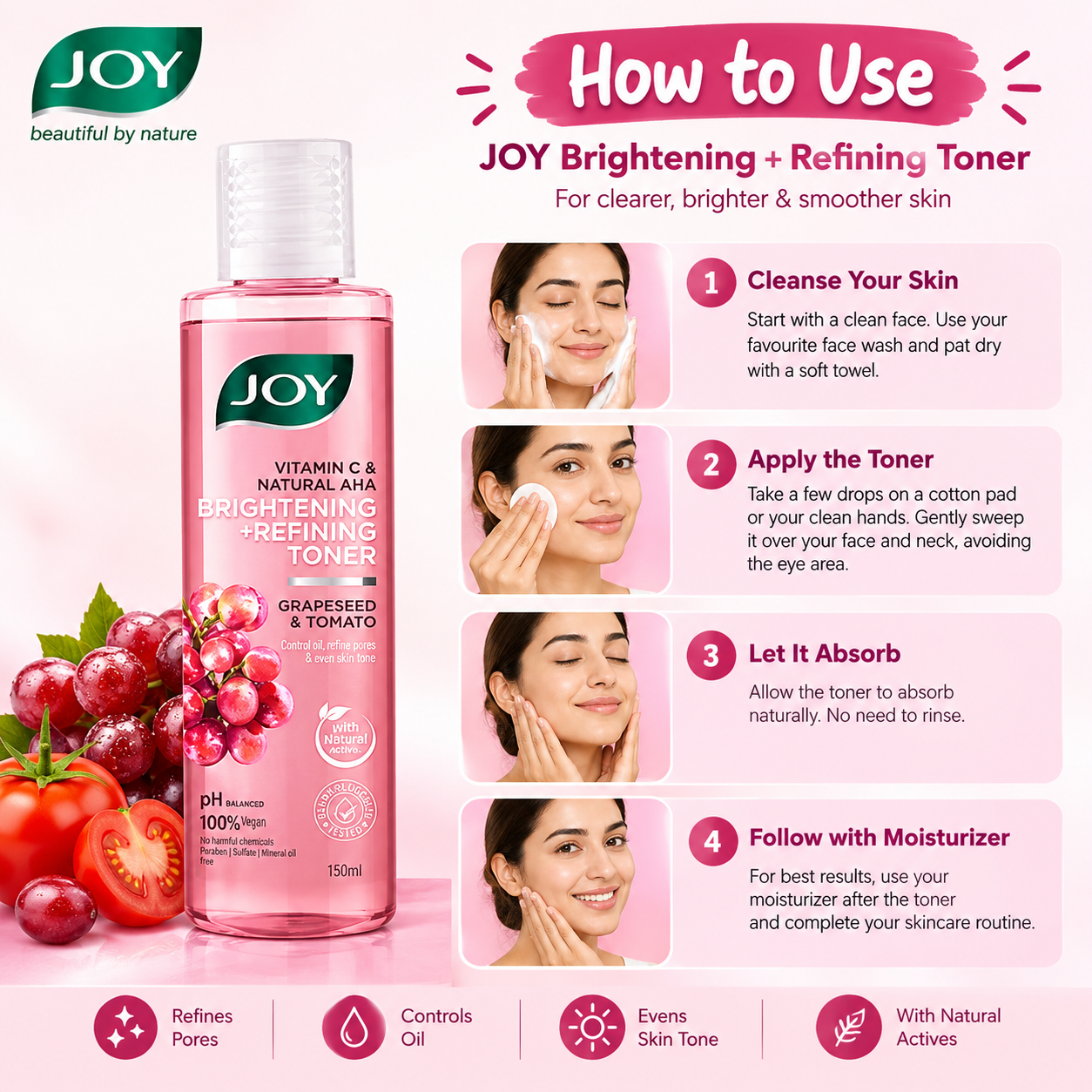 Joy Alcohol Free Vitamin C Face Toner for Glowing Skin (150ml) | Suitable for All Skin Types; Men & Women | Brightening & Refining Toner for Face with Hyaluronic Acid & Natural Fruit Extract thumbnail