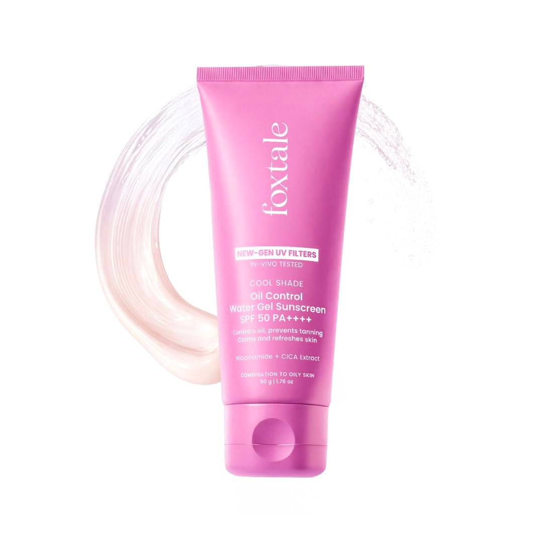 Foxtale Gel Sunscreen for Oily Skin, SPF 50 PA++++, In-Vivo Tested, 50ml No White Cast, Matte Finish, Lightweight, Non Comedogenic, Cica, Niacinamide, Men, Women, Prevent Tan, Water-Based Te thumbnail