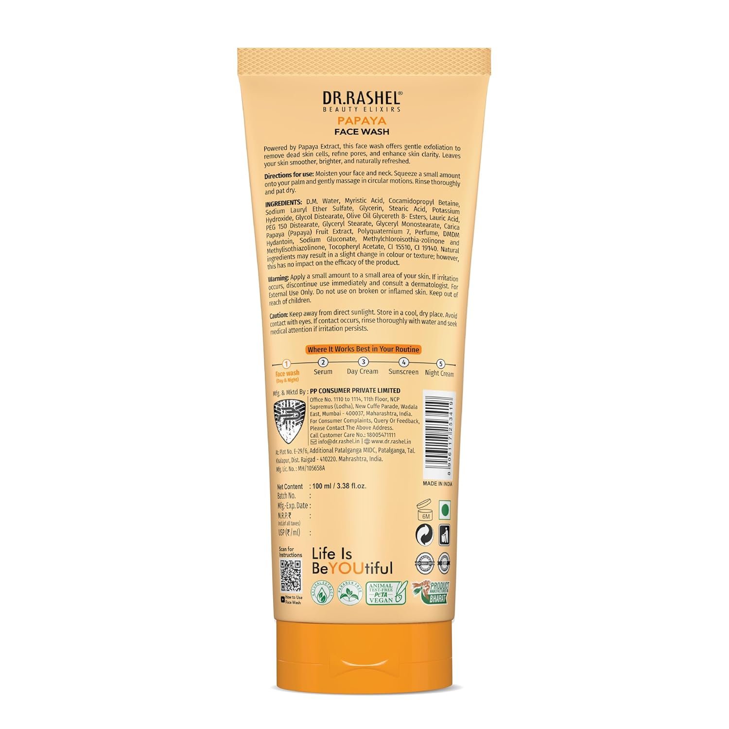 DR.RASHEL Papaya Face wash With Natural Papaya Extracts & Fruits Infused Facewash Deep cleansing and skin brightening for oily and dry skin - 100 ml thumbnail
