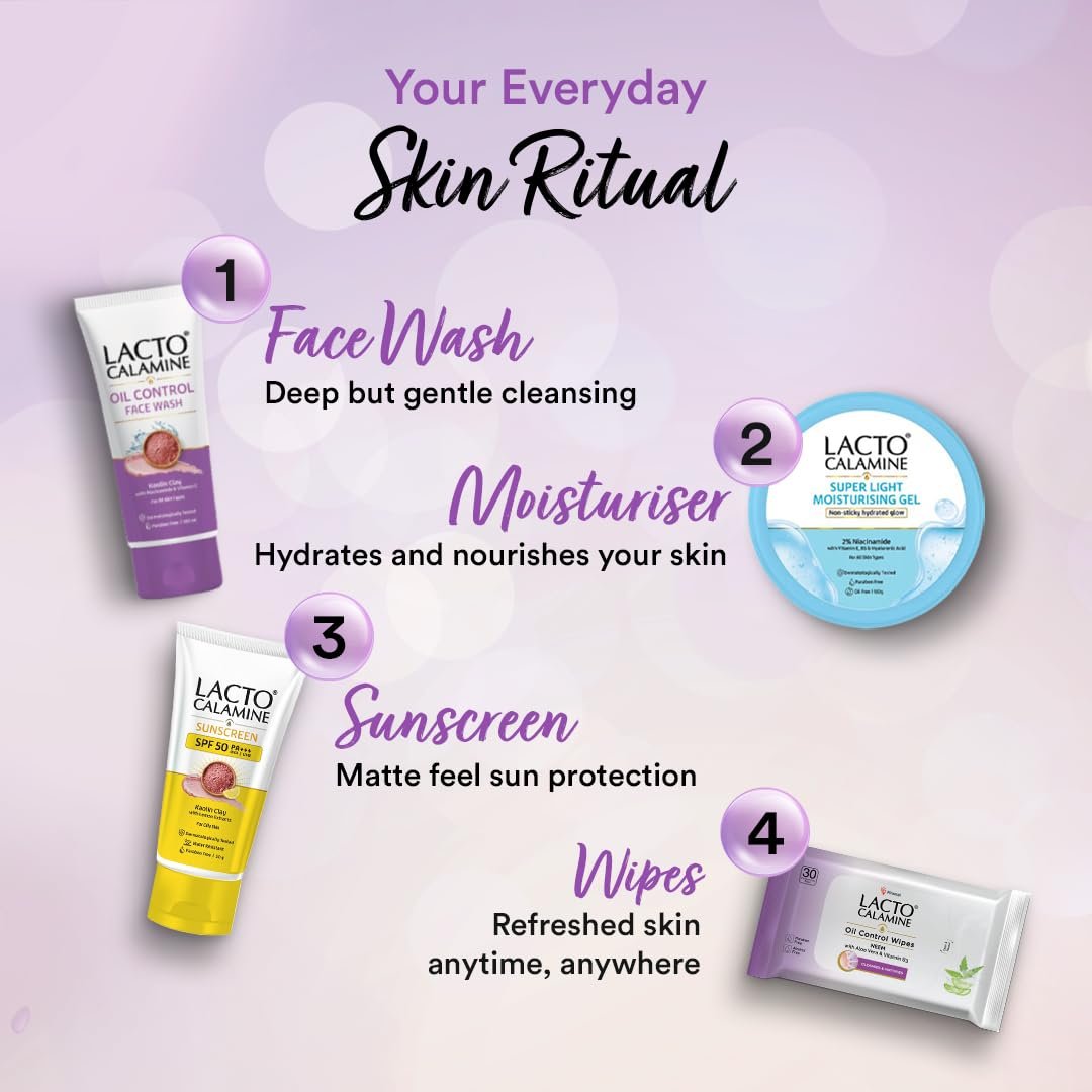 Lacto Calamine Oil Control Face Wipes 30N each- Pack of 3 | Makeup Remover Wipes | Wet Tissue for Face With Neem, Aloe Vera & Niacinamide | thumbnail