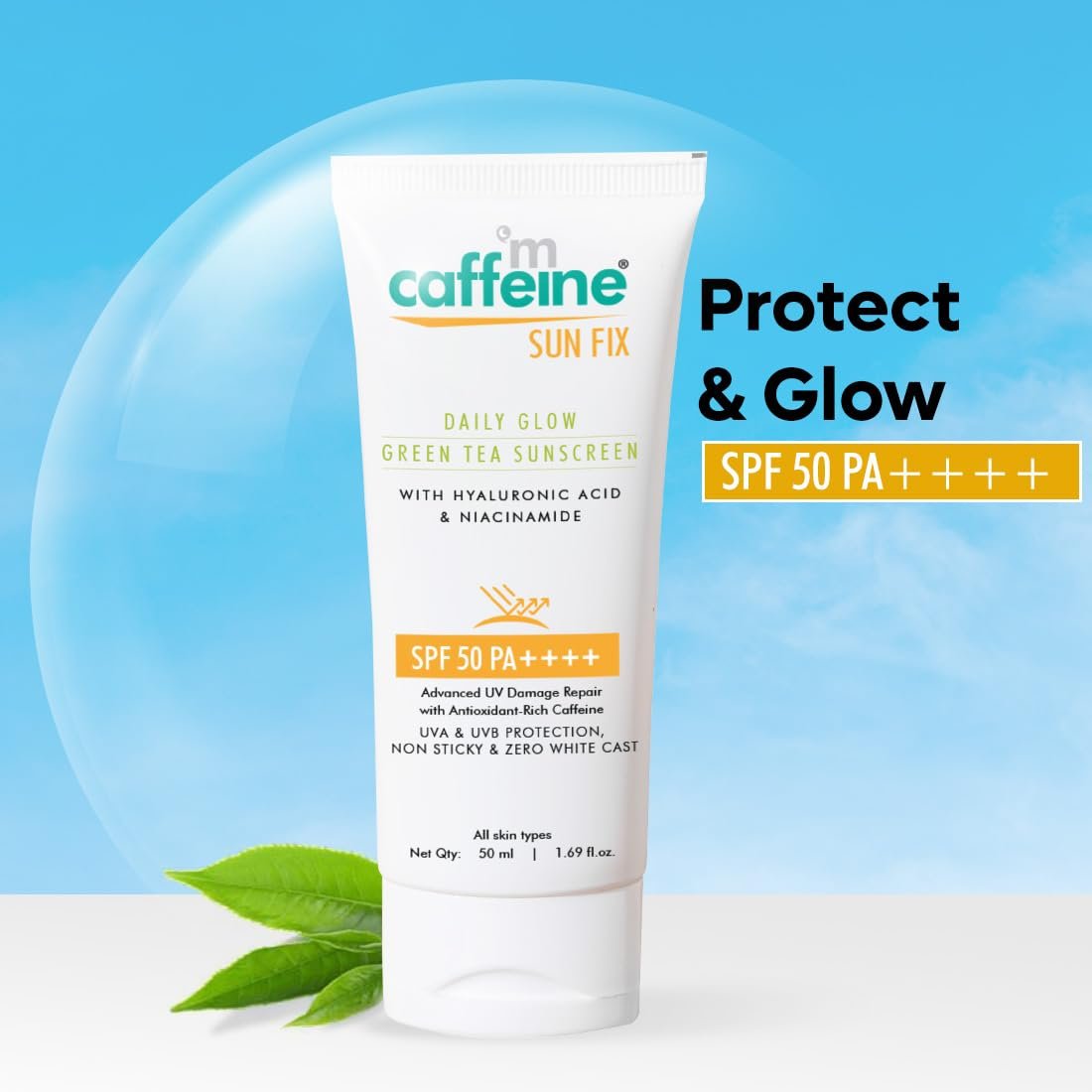 mCaffeine Niacinamide and Hyaluronic Acid Sunscreen SPF 50++ for Oily Skin | Mattifying, Zero White Care, Water Resistant & Non Sticky Sunscreen for Women & Men | - 50ml thumbnail
