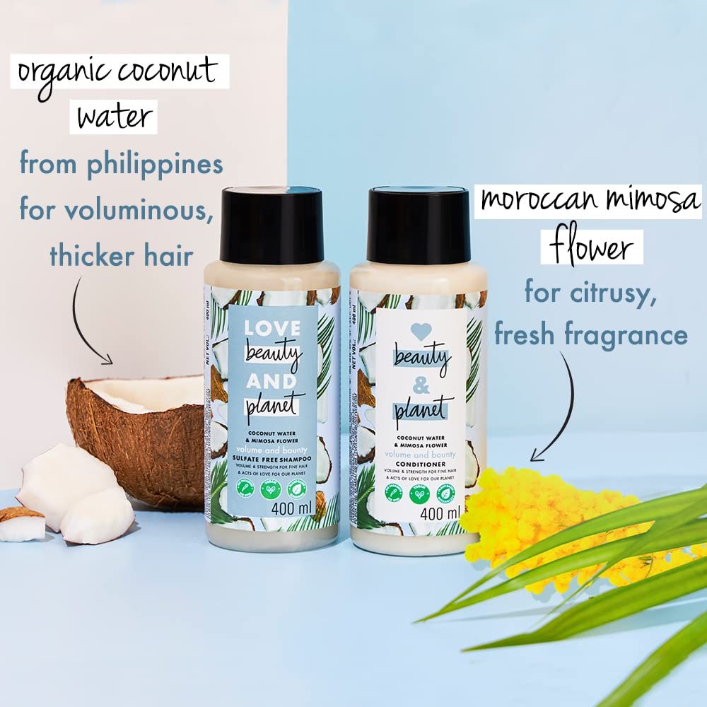 Love Beauty & Planet Coconut Water and Mimosa Flower Sulfate Free Volume and Bounty Shampoo|| No Parabens|| No Dyes|| 100% Organic Coconut Oil|| 400ml thumbnail