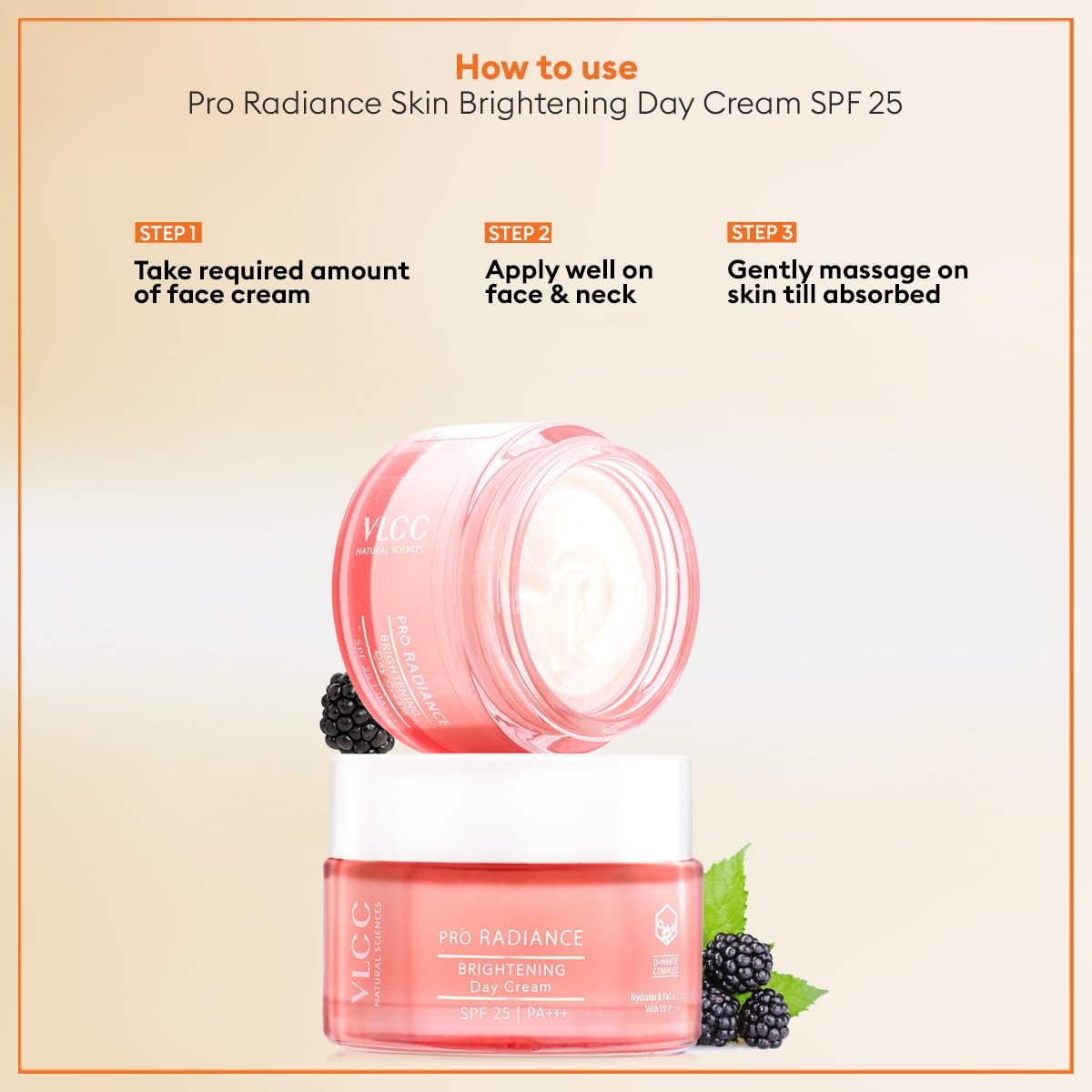 VLCC Pro Radiance Skin Brightening Day Cream SPF 25 PA +++ - 50g For Lightening Dark Spots with UV Protection | Helps Even Tone | With Lavender Oil, Nutmeg Oil, Mulberry Extracts. thumbnail