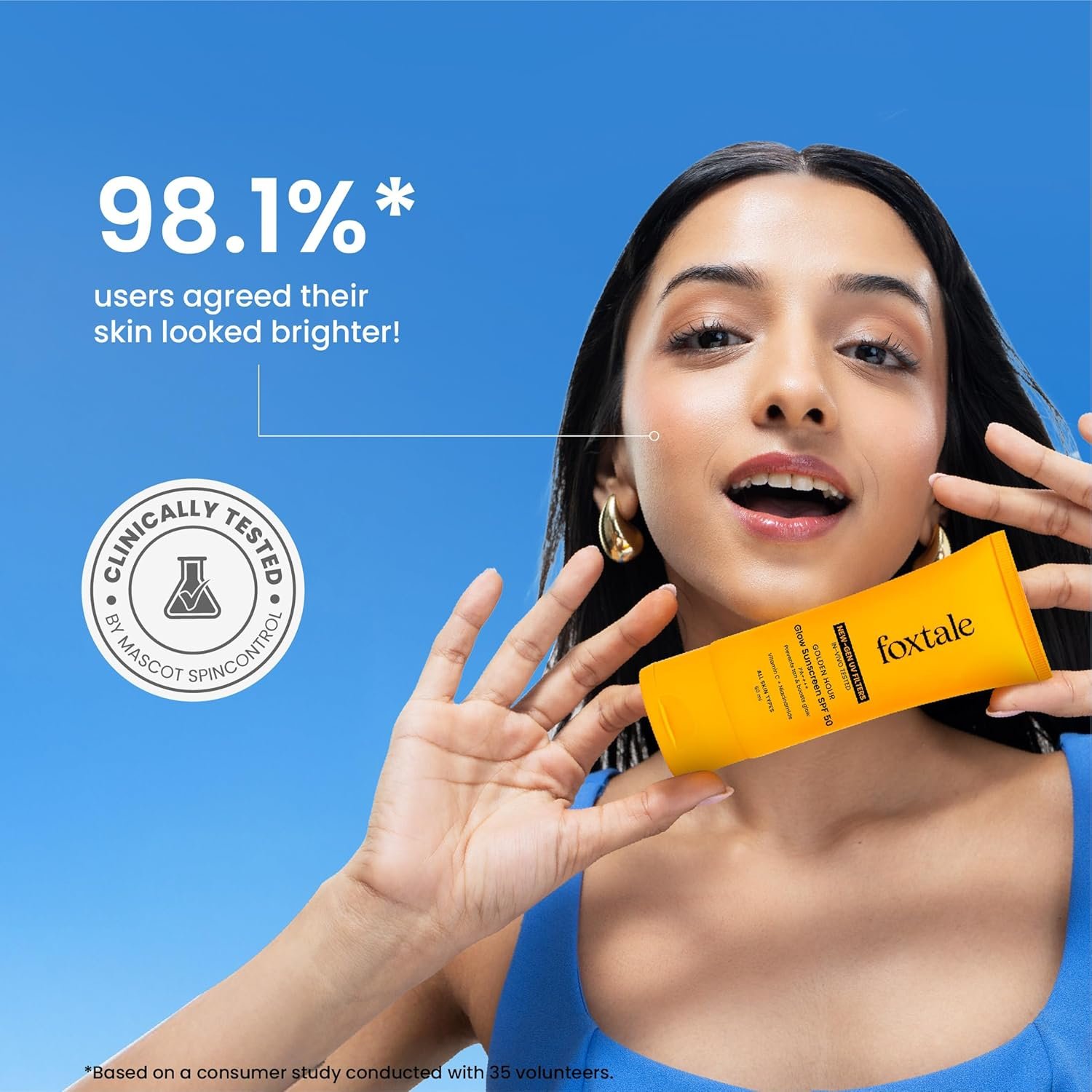 Foxtale Glow Sunscreen SPF 50 PA++++ with Vitamin C & Niacinamide, in-Vivo Tested, Sensitive-Skin Friendly, Made with 100% New-Gen Filters, Lightweight, Non-Greasy, No White Cast |50ml thumbnail