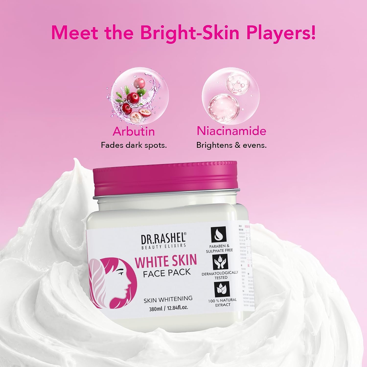 DR.RASHEL Beauty Elixirs White Skin Face Pack with Arbutin & Niacinamide for Pigmentation, Dark Spot Reduction, Skin Brightening & Glow Boost 380 ml thumbnail