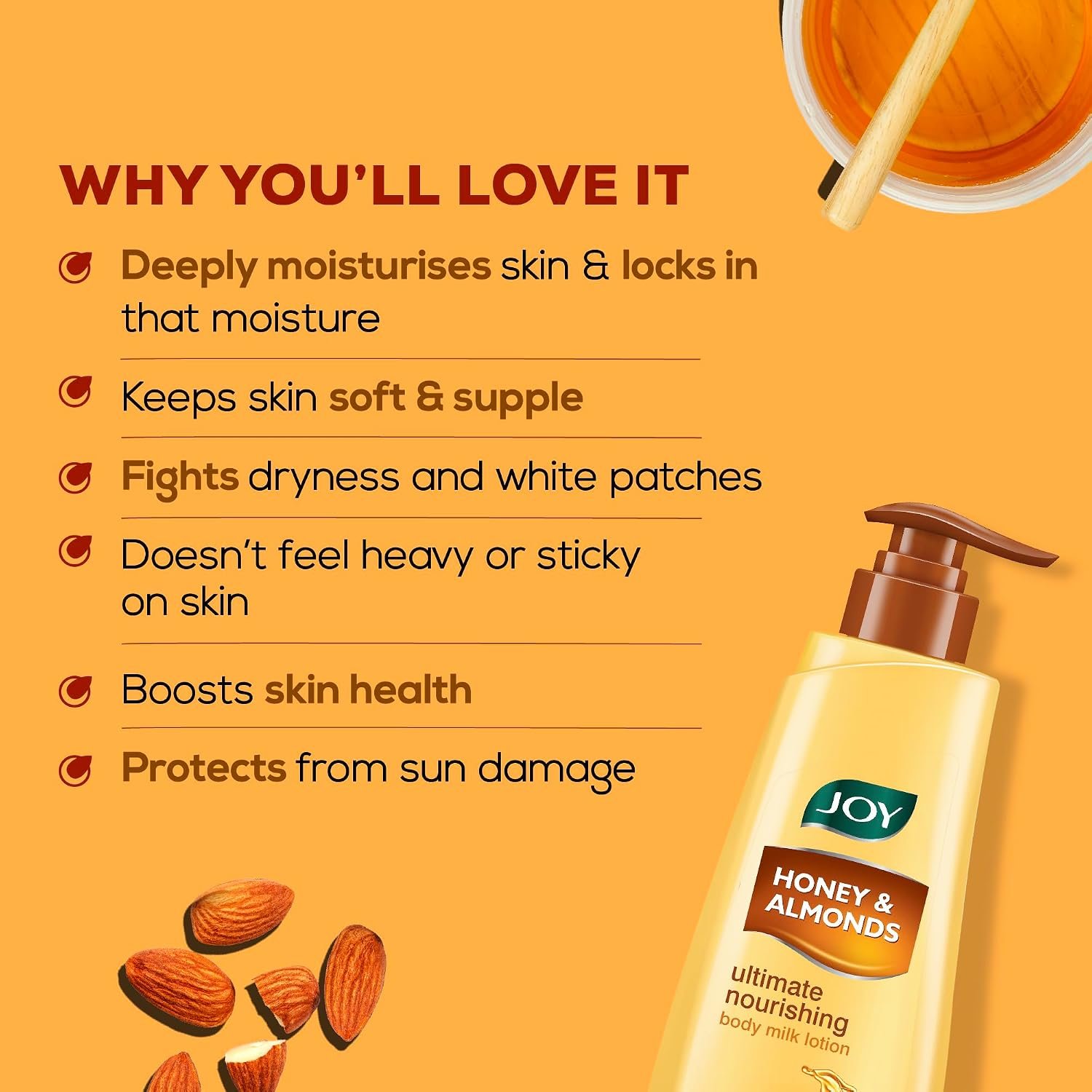 Joy Honey & Almonds Ultimate Nourishing Body Milk Winter Lotion 600ml | With Shea Butter & Vitamin E | Long Lasting Moisture | Prevents Dryness & Provides Intense Moisturization for Dry Skin thumbnail