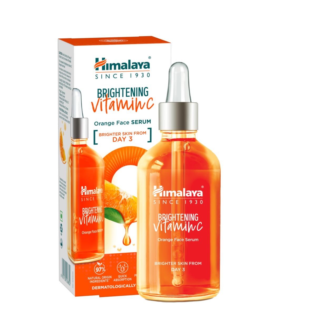 Himalaya Brightening Vitamin C Orange Face Serum, 15 mL | With Vitamin C, Niacinamide & Hyaluronic Acid | Brighter Skin from Day 3 | Dermatologically Tested