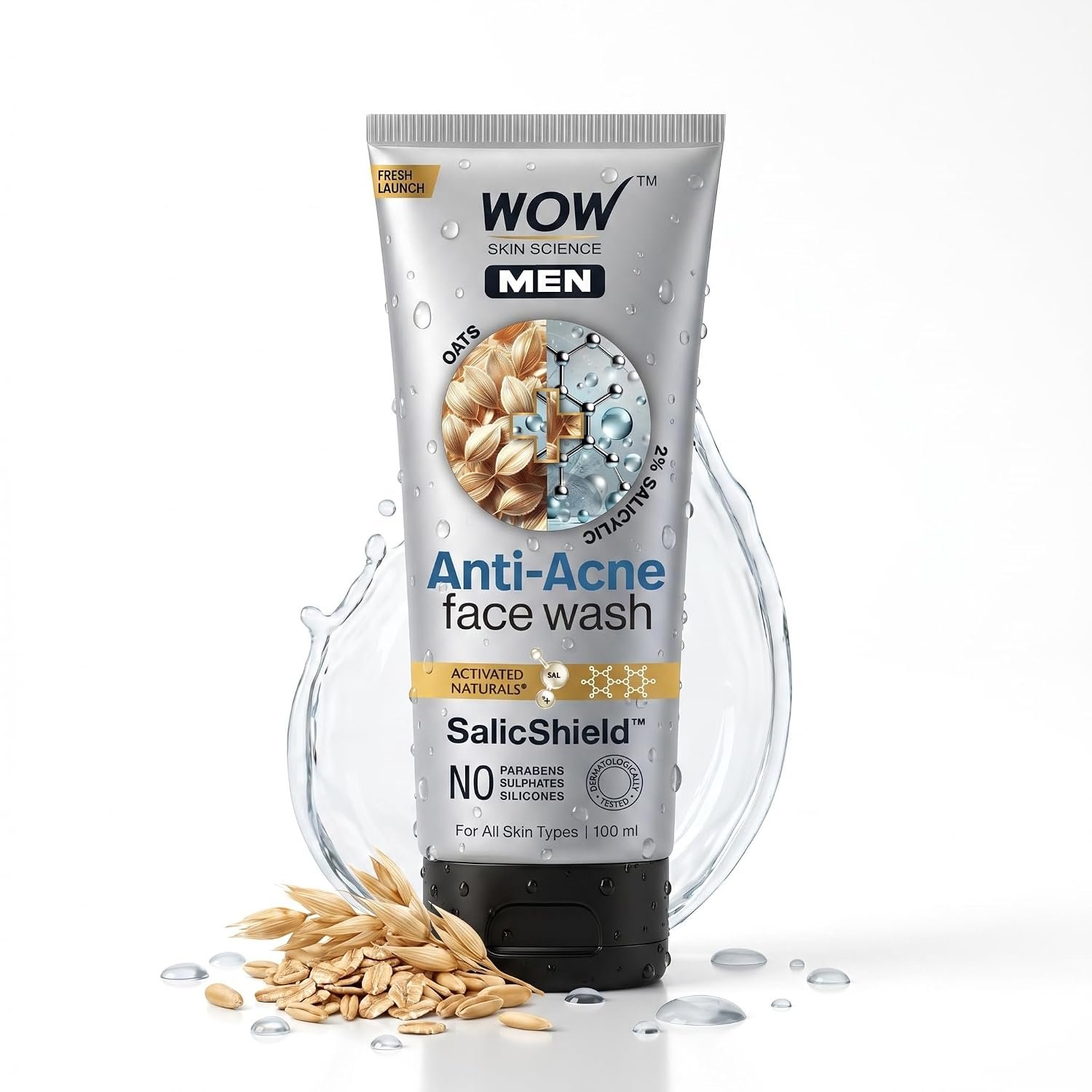 WOW Skin Science MEN OAT EXTRACT + 2% SALICYLIC ACID Anti-Acne Face Wash | Targets Acne & Prevents Breakouts | SalicShield™ Technology | No Sulphates, Parabens or Silicones | 100ml thumbnail