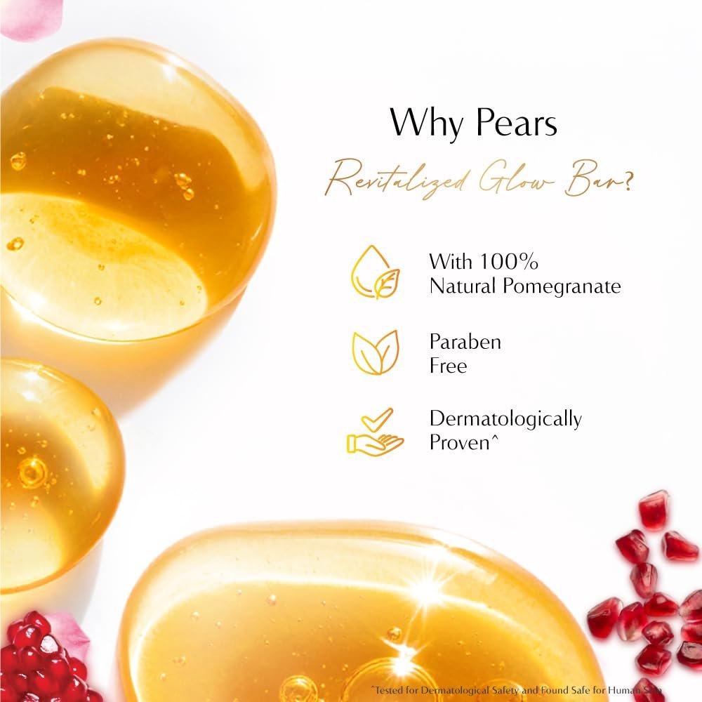 Pears Original Glycerin Soap Bar - Revitalized Glow | With 98% Pure Glycerin & Pomegranate | With Plant Based Cleanser for Skin & Body | Paraben-free | 125gms x 4 thumbnail