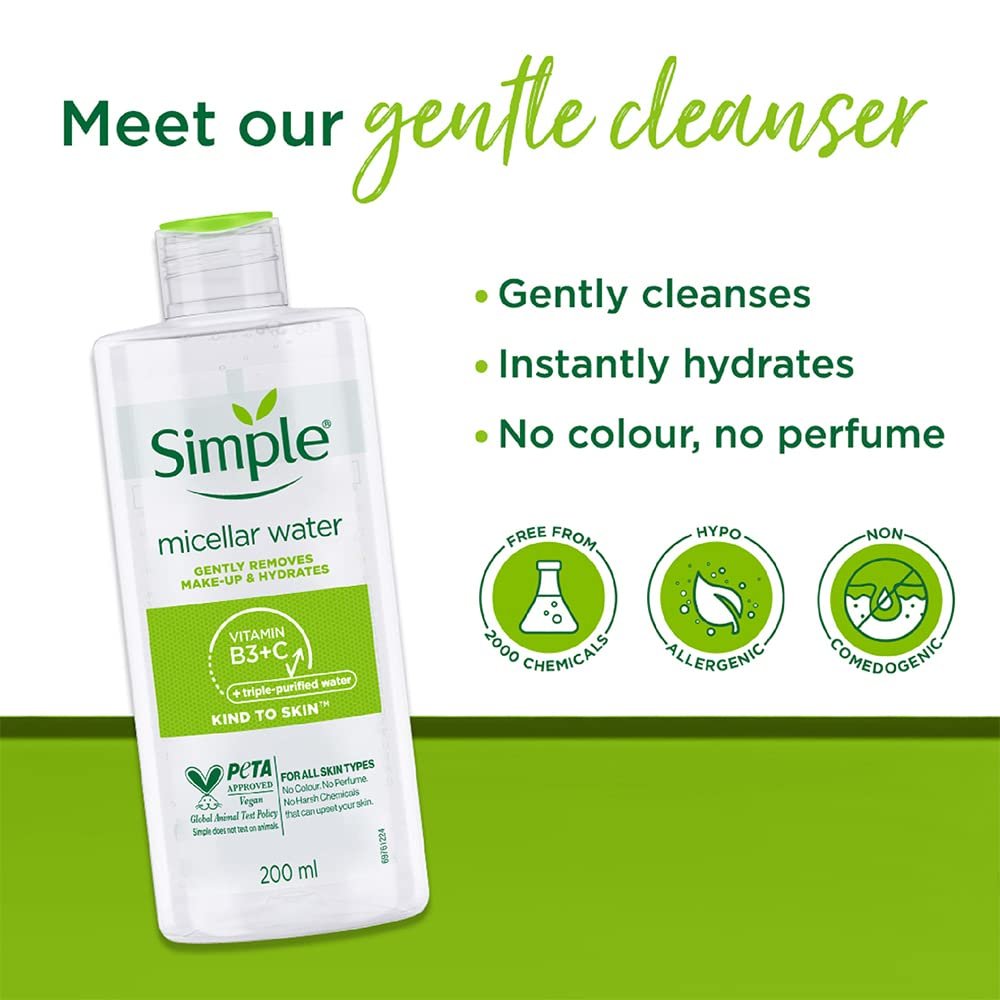 Simple Kind To Skin Micellar Cleansing Water 200 ml | Gently Removes Make-Up & Hydrates | For All Skin Types thumbnail
