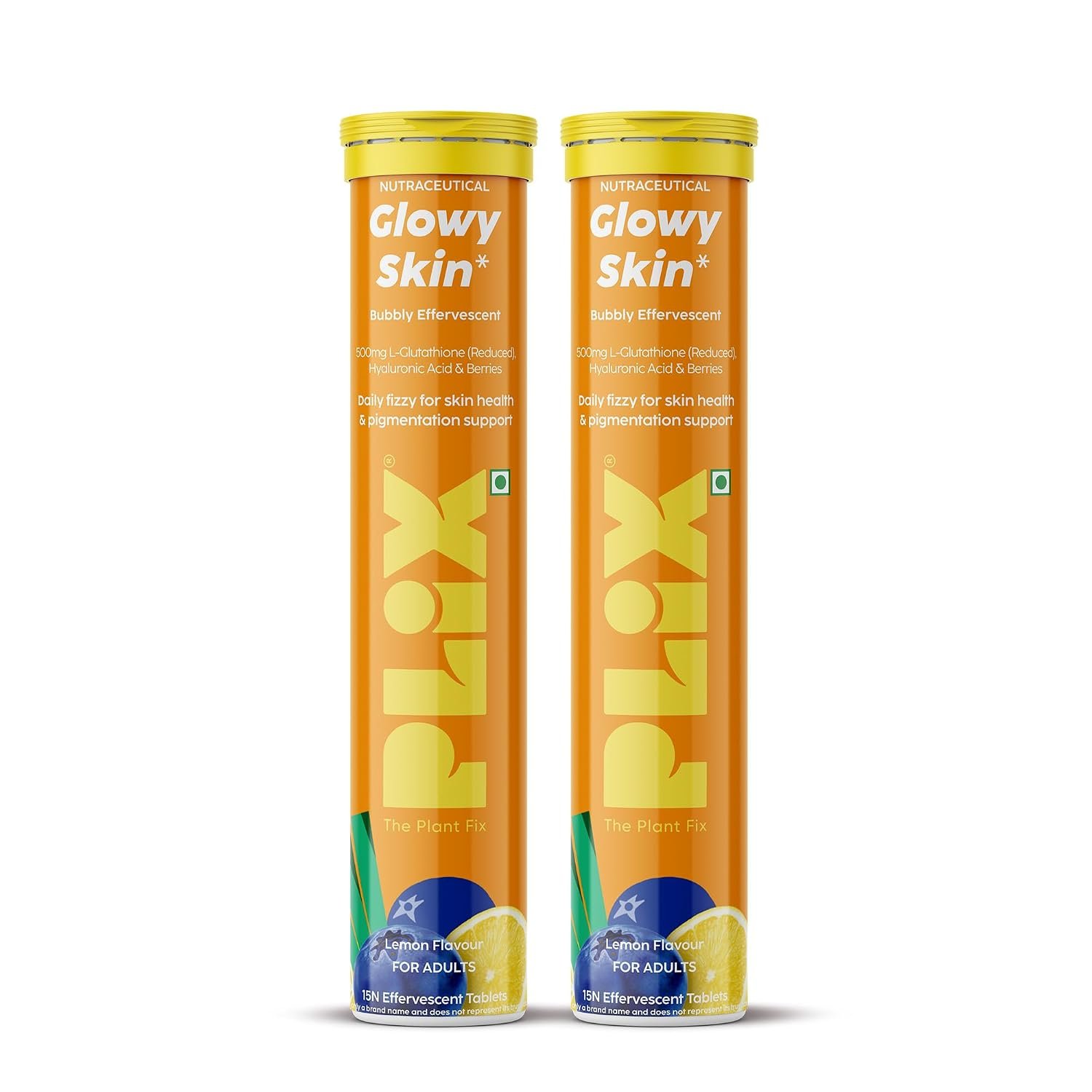 PLIX - THE PLANT FIX Glutathione Effervescent Tablets for Clear, Glowing & Youthful Skin | 500mg Glutathione, Vit E & Hyaluronic Acid | No Maltodextrin, No Sugar | Pack of 2 (30 tabs) | Lemo thumbnail