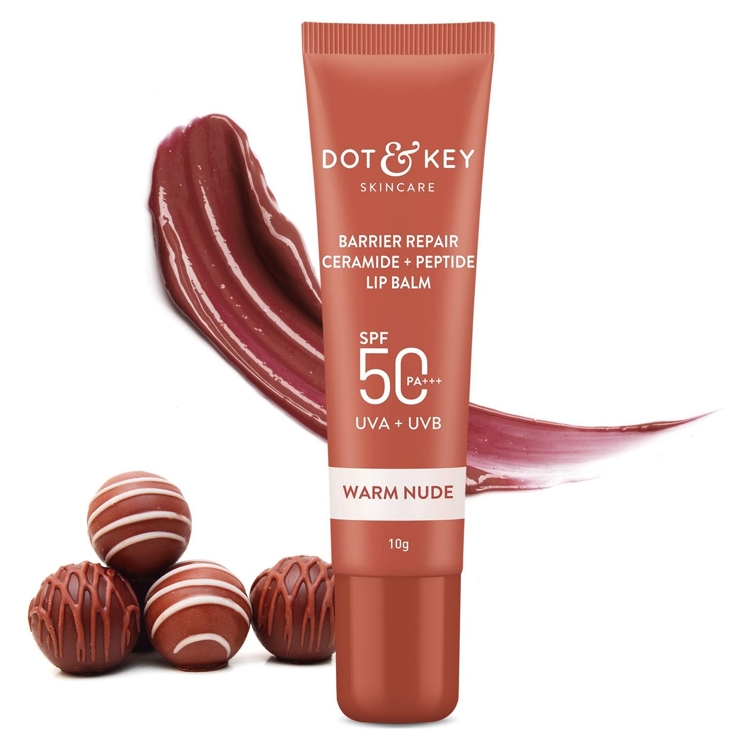 Dot & Key Ceramide & Peptide Barrier Repair Lip Balm SPF 50, PA+++ | Warm Nude | UVA/UVB Protection | Soft Tinted Lip Moisturizer | 10g