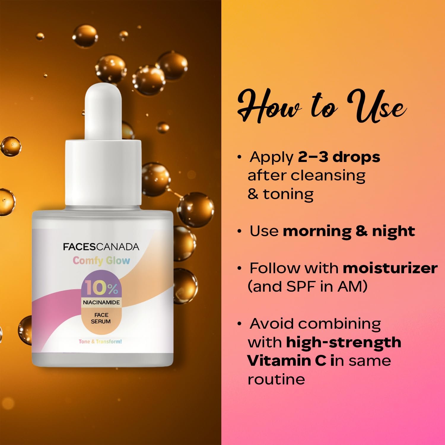 FACES CANADA Comfy Glow 10% Niacinamide Face Serum - 15ml | Controls Oil | Lightweight | Water Based Formula thumbnail
