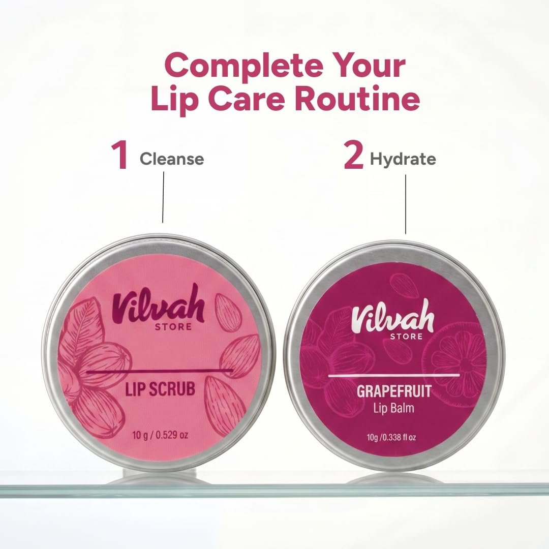 Vilvah Grapefruit Lip Balm for Dry, Chapped & Cracked Lips | Heals, Nourishes, Hydrates & Adds Natural Tint | Nourishing Shea Butter Formula | 10g thumbnail