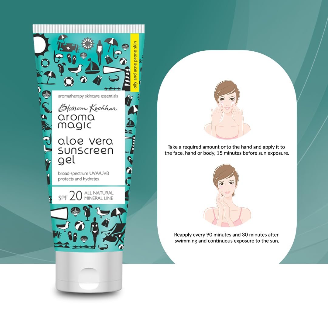 Aroma Magic Aloe Vera Sunscreen Gel 100ml | SPF 20 Protection for Oily Skin | Non-Nano Zinc Oxide, No Parabens or Alcohol | Acne Control & Hydration | For Oily & Acne Prone Skin thumbnail