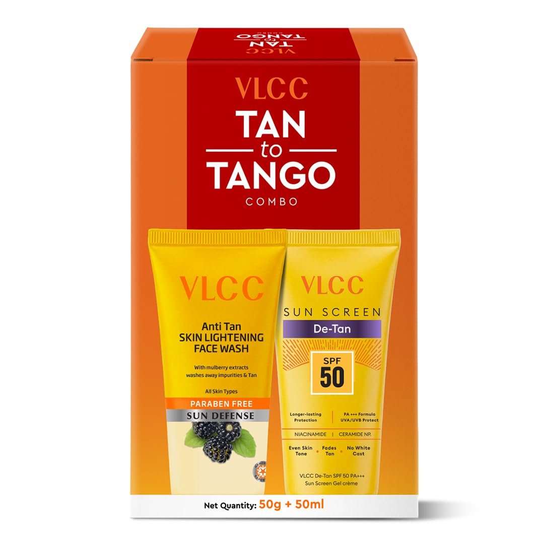VLCC Tan-to-Tango Combo – Anti-Tan Skin Lightening Face Wash 50 g + De-Tan SPF 50 PA+++ Sunscreen Gel Crème 50 ml | Fades Tan, Even Skin Tone thumbnail