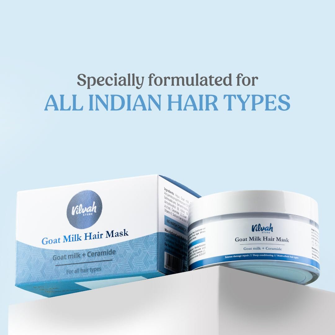 Vilvah Goat Milk Hair Mask | Deep Conditioning Hair Mask for Dry, Frizzy & Damaged Hair | Repairs Hair Barrier & Maintains Moisture | Reduces Breakage & Adds Shine |  200g thumbnail