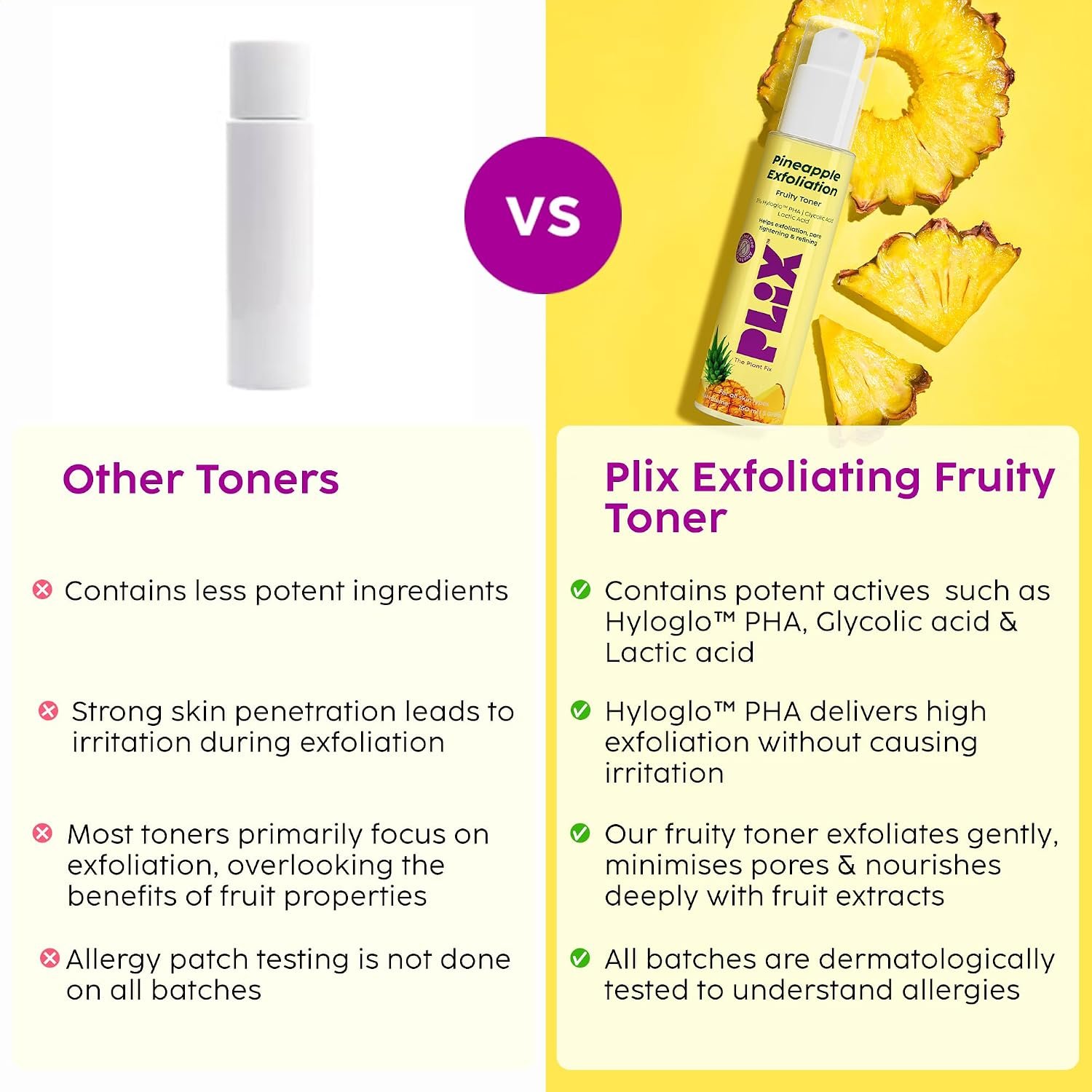 PLIX - THE PLANT FIX Pineapple PHA 3% Alcohol Free Face Toner (150ml) | Pore Tightening & Mild Exfoliation for Oily, Acne Prone, Sensitive & Normal Skin | Hydrating Face Toner for Glowing Sk thumbnail