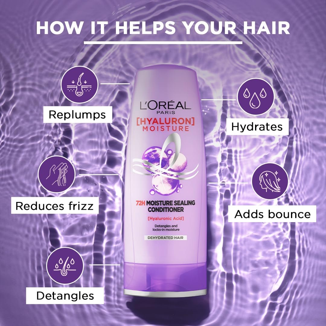 L'OREAL PARIS Fresh Moisture Sealing Conditioner, With Hyaluronic Acid, For Dry & Dehydrated Hair, Adds Shine & Bounce, Hyaluron Moisture 72H, 71.5 Millilitres thumbnail
