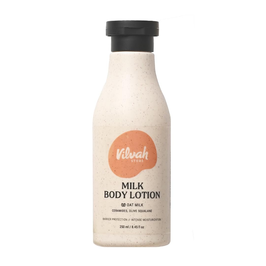 Vilvah Milk Body Lotion | 48H Moisturisation & Skin Barrier Repair | Lightweight, Fast-Absorbing Body Lotion with Oat Milk, Ceramides & Olive Squalane | For All Skin Types | Unisex, Toddler-