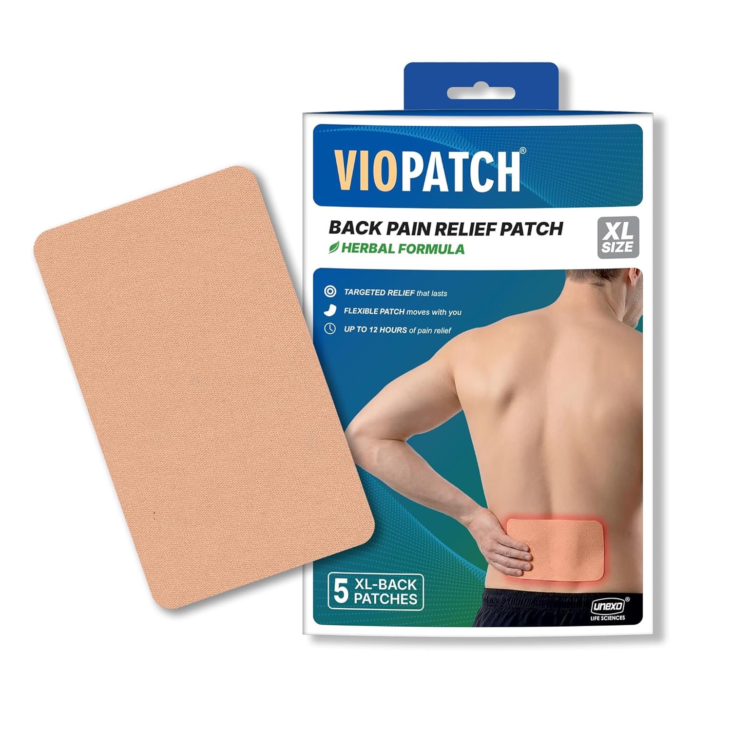 Viopatch Back Pain Relief Patch XL - Pack of 5 Extra Large Patches | Instant & Long Lasting Relief from Lower or Upper Back Pain | Natural | No Side Effects
