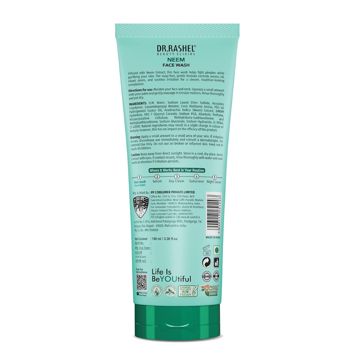 DR.RASHEL Neem Face Wash For Men & Women Concentrate for Deep Cleansing & Clove Purifying Face Wash With Active Neem Slices And Natural Ingredients | Anti-Bacterial | Anti-Fungal - 100 ML thumbnail