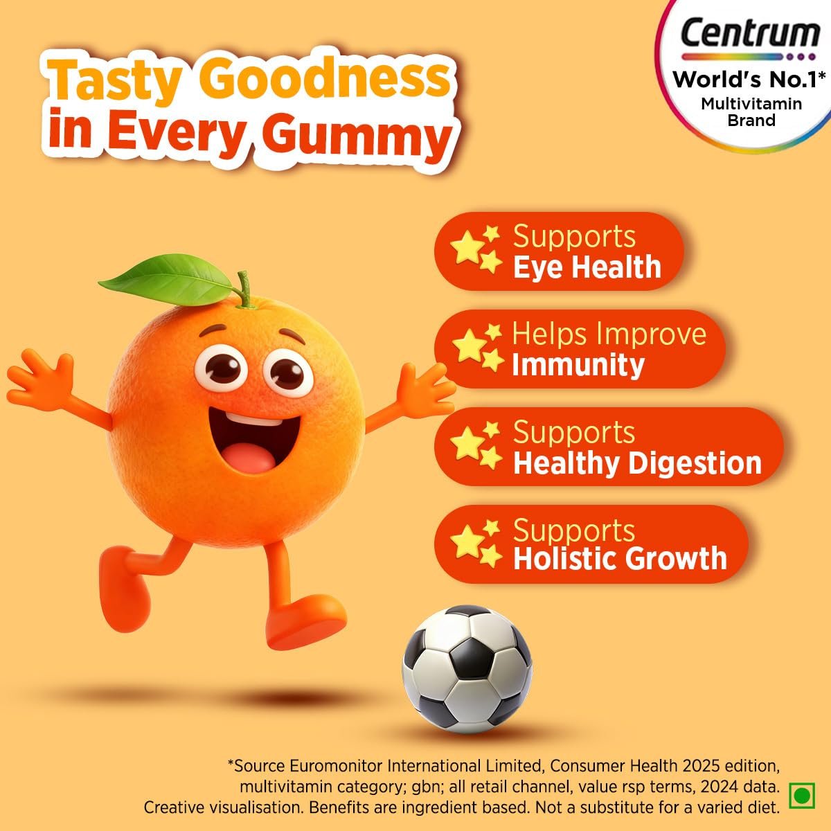Centrum Kids- Multivitamin Gummies for Kids | Non-Habit Forming | With Zinc, Vitamin B, C, D for Overall Growth, Healthy Digestion, Eye Health, Immunity | Tasty Orange Flavour | Veg - 50 gum thumbnail