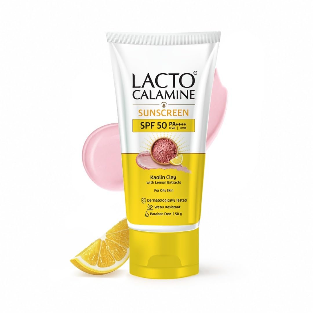 Lacto Calamine Light Weight Sunscreen SPF50 | PA++++ | Broad Spectrum Protect | For all skin types, Water Resistant, With Kaolin Clay & Lemon Extract, For Face & Body | 100g