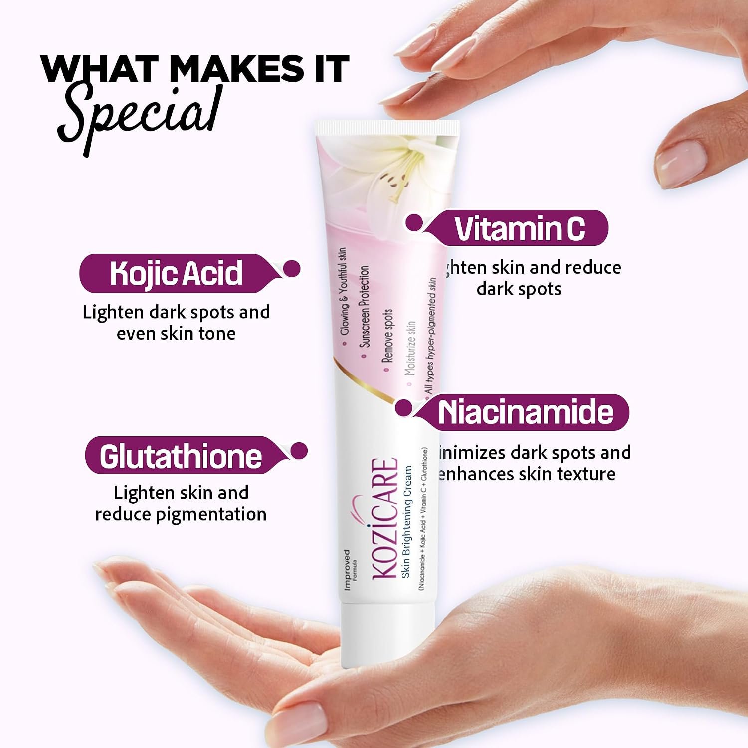 Kozicare Skin Lightening Cream - 15gm (Pack of 10)| Enriched with Kojic Acid, Alpha Arbutin, Glutathione, Niacinamide and Vitamin C | Best for Melasma, Pigmentation, Acne Scars, Dark Spot thumbnail