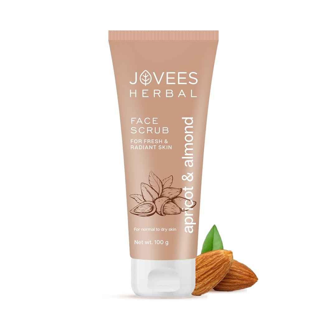Jovees Herbal Apricot & Almond Face Scrub with Almond, Apricot & Wheatgerm Oil For Normal to Dry Skin | Gently Removes dead Skin, Anti-Pigmentation, Tan Removal | 100g thumbnail
