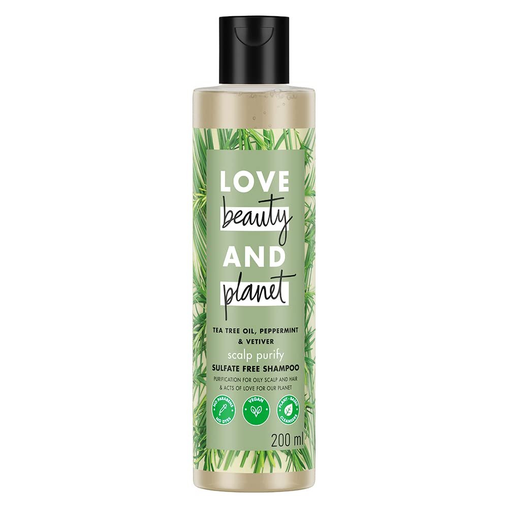 Love Beauty and Planet Tea Tree, Peppermint & Vetiver Purifying Shampoo, Sulfate-Free Formula for Deep Cleansing, Refreshing Scalp Care & Healthy-Looking Hair | 200ML