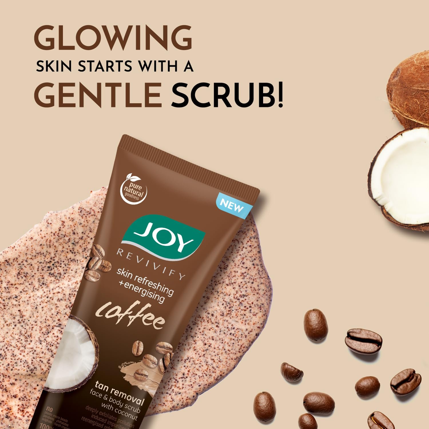 Joy Exfoliating Coffee Face & Body Scrub for Men & Women (200gm) | Anti Pollution Scrub with Coconut & Coffee | Deeply Exfoliates & Removes Dirt | 100% Vegan & Gentle on Skin thumbnail