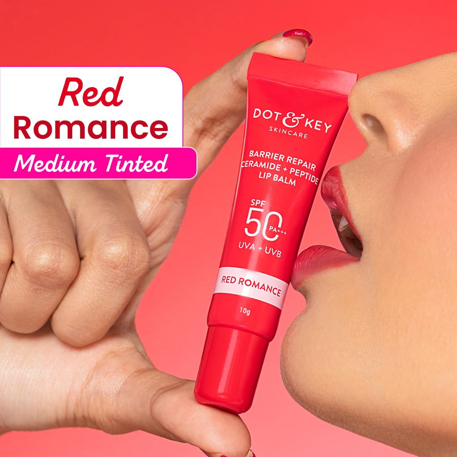 Dot & Key Ceramide & Peptide Barrier Repair Lip Balm SPF 50, PA+++ | Red Romance | UVA/UVB Protection | Soft Tinted Moisturizer 10g thumbnail